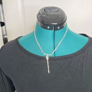 Napier Double Chain Silver Tone Bar Drop Adjustable Pendant Necklace